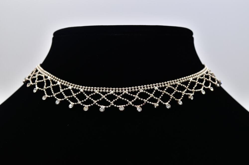 Givenchy Vintage Rhinestone Crystal Mesh Choker Necklace Signed Y2K 1990s Bin6A